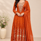 Burnt Orange Floral Chinon Anarkali Set (RT1565)