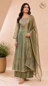 Olive Green Embroidered A-Line Suit Set (RT1346)