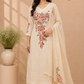 Ivory Red Floral Printed Mull Chanderi A-Line Suit Set with Dupatta (RT1371)