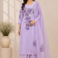 Lavender Botanical Floral Print Mull Chanderi A-Line Suit Set with Dupatta (RT1369)