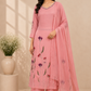 Rose Pink Floral Embroidered Mull Chanderi A-Line Suit Set with Dupatta (RT1367)