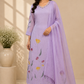 Lavender Floral Embroidered Mull Chanderi A-Line Suit Set with Dupatta (RT1366)