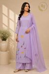 Lavender Floral Embroidered Mull Chanderi A-Line Suit Set with Dupatta (RT1366)