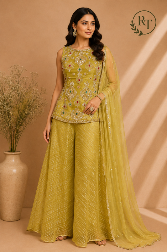 Golden Aura Salsa Embellished Palazzo Set (RT1264)