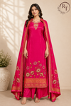 Fuchsia Blossom Butter Crepe Cape Suit Set (RT1214)