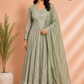 Silver Sage Chinon Embroidered Anarkali Suit Set (RT1230)
