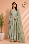 Silver Sage Chinon Embroidered Anarkali Suit Set (RT1230)