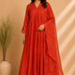 Scarlet Flame Mull Chanderi Embroidered Anarkali Set (RT1246)