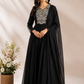 Midnight Royale Mull Chanderi Embroidered Anarkali Suit Set (RT1153)