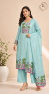 Aqua Blue Tropicana Jamdani Suit Set (RT1054)