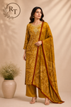 Mustard Gold Paisley Print Butter Crepe Suit Set (RT2025)