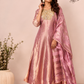 Rose Pink Salsa Silk Embroidered Anarkali Set with Striped Dupatta (RT1314)