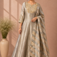 Champagne Grey Salsa Silk Embroidered Anarkali Set with Striped Dupatta(RT1313)