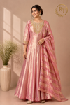 Blush Pink Salsa Silk Embroidered Anarkali Set with Striped Dupatta (RT1312)
