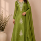 Olive Green Royale Embroidered Chinon A-Line Kurta Set (RT1322)