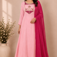 Baby Pink Embroidered Mull Chanderi A-Line Suit Set (RT1325)