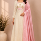 Cream White Embroidered Mull Chanderi A-Line Suit Set (RT1326)
