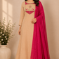 Sandalwood Embroidered Mull Chanderi A-Line Suit Set (RT1327)