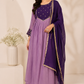 Dark Purple & Light Purple Embroidered Mull Chanderi A-Line Suit Set (RT1335)