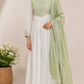 Sage Green & Ivory White Embroidered Mull Chanderi A-Line Suit Set (RT1331)