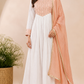 Ivory White & Peach Embroidered Mull Chanderi A-Line Suit Set (RT1330)