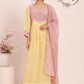 Pastel Pink & Yellow Floral Embroidered Mull Chanderi A-Line Suit Set (RT1328)