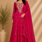 Fuchsia Blossom Chinon Embroidered Anarkali Suit Set (RT1251)