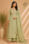 Pistachio Bloom Salsa Embroidered A-Line Suit Set (RT1254)