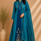Teal Majesty Mull Chanderi Embroidered A-Line Suit Set (RT1256)