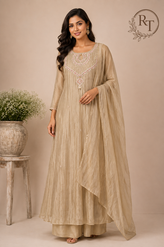 Champagne Grace Salsa A-Line Embroidered Suit Set (RT1342)