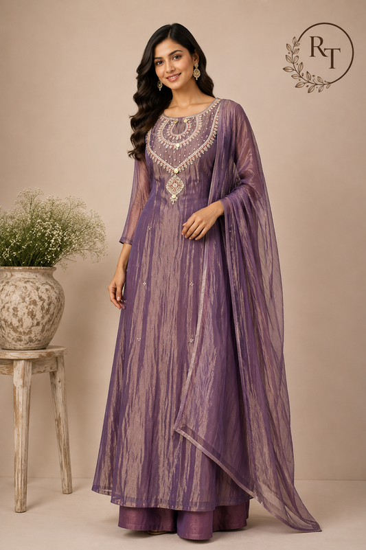Royal Plum Salsa A-Line Embroidered Suit Set (RT1341)