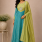 Lime Turquoise Bloom Mull Chanderi Embroidered Anarkali Suit Set (RT1337)