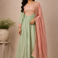 Mint Peach Floral Grace Mull Chanderi Embroidered Anarkali Suit Set (RT1338)