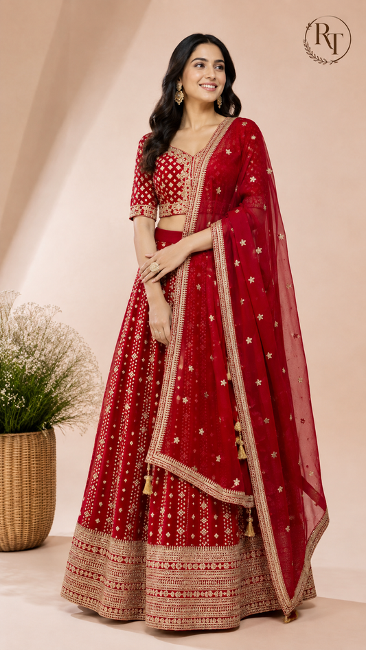 Royal Red A-Line Georgette Lehenga Set (RT1350)