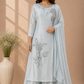 Ice Blue Floral Embroidered Chinon Sharara Suit Set (RT1353)