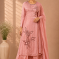 Dusty Rose Pink Embroidered Chinon Sharara Suit Set (RT1352)