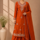Burnt Orange Embroidered Chinon Sharara Suit Set (RT1351)