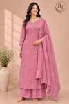Rosewood Blossom Straight-Cut Mull Chanderi Set (RT1361)