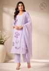 Dusty Lavender Floral Mull Chanderi Suit Set (RT1363)