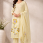 Soft Yellow Floral Mull Chanderi Suit Set (RT1364)