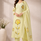 Pastel Lime Floral Mull Chanderi Suit Set (RT1365)