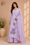 Lilac Butterfly Premium Mull Chanderi Embroidered Suit Set (RT1375)