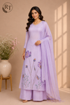 Lavender Bloom Premium Mull Chanderi Embroidered Suit Set (RT1373)