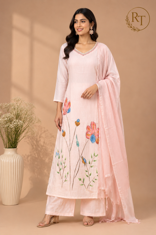 Pastel Garden Mull Chanderi Suit Set (RT1382)