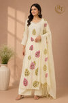 Ivory Blossom Leaf Mull Chanderi Suit Set (RT1381)