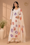 Ivory Leaf Garden Mull Chanderi Suit Set (RT1379)