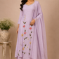 Lavender Floral Elegance Mull Chanderi Embroidered Suit Set (RT1386)