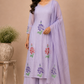Lavender Bloom Floral Embroidered Mull Chanderi Suit Set (RT1388)