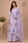 Lavender Bloom Floral Embroidered Mull Chanderi Suit Set (RT1388)