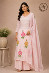 Baby Pink Floral Charm Embroidered Mull Chanderi Suit Set (RT1389)